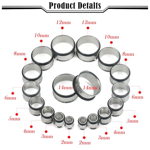 12G-25mm Single Flare Gauges Tunnels Plugs Stretching Set Kit 316L Surgical Steel Gauges Tunnle Plug for Ears 12G 10G 8G 6G 4G 2G 0G 00G 12mm 14mm 16mm 18mm 20mm 22mm 25mm - color: Silver Tone, size: 12G(2.0mm)-14mm