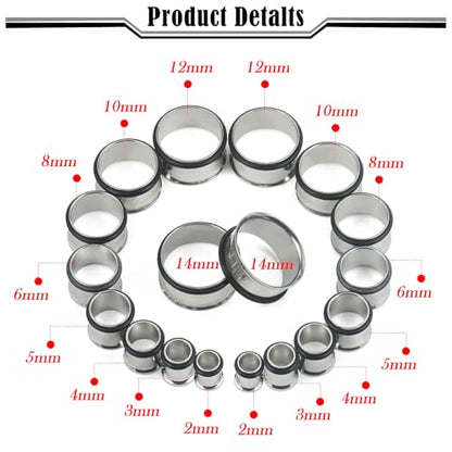 12G-25mm Single Flare Gauges Tunnels Plugs Stretching Set Kit 316L Surgical Steel Gauges Tunnle Plug for Ears 12G 10G 8G 6G 4G 2G 0G 00G 12mm 14mm 16mm 18mm 20mm 22mm 25mm - color: Silver Tone, size: 12G(2.0mm)-14mm