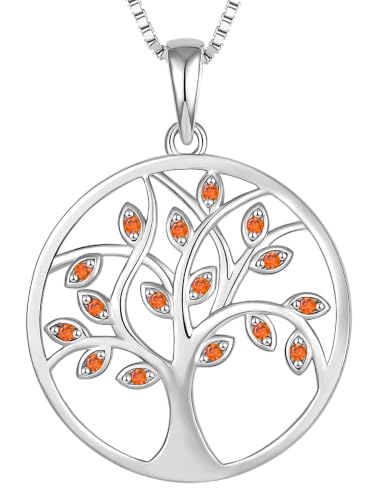 YL 925 Sterling Silver Tree of Life Necklace for Women Round Tree Pendant Birthstone Jewelry for Mom - color: 01-garnet-Jan