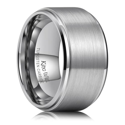 King Will Classic Tungsten Wedding Band for Men, 6/7/8/9/10mm Widths, Polished Finish Step Edge Matte Rings Comfort Fit - color: A-silver 12mm