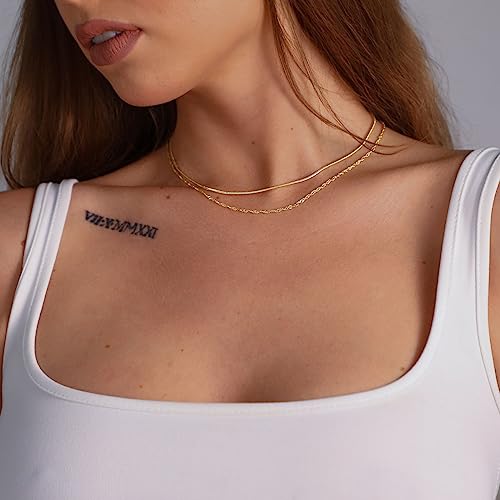 Herringbone Choker Necklace Set Double Layer Snake Chain Herringbone Chain Necklace Layering Necklace Set Cuban Chain Necklace for Women - style: Layered 1.5 Snake+new rope-GD