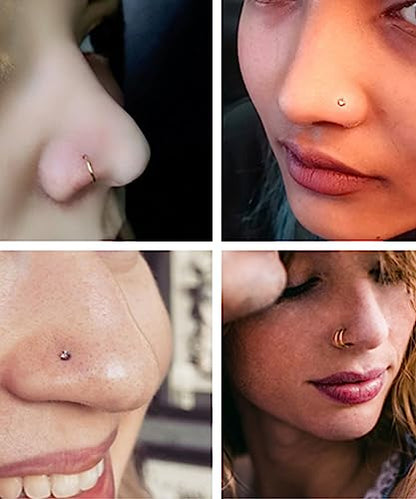21PCS 18G 20G 22G 316L Stainless Steel Nose Rings Hoop for Women Men Double Nose Ring CZ Nose Stud Piercing Jewelry - color: 22G-Sliver tone