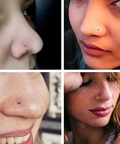21PCS 18G 20G 22G 316L Stainless Steel Nose Rings Hoop for Women Men Double Nose Ring CZ Nose Stud Piercing Jewelry - color: 22G-Gold tone