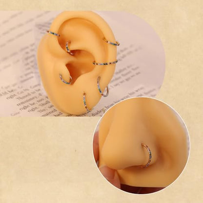 FUNLMO 20G 18G 16G 12G Nose Ring Hoop Conch Rook Daith Helix Tragus Piercing Jewelry 316L Surgical Steel Cartilage Earring Conch Hoop Earring Septum Jewelry Belly Lip Ring 5mm to 14mm - color: Silver-Multicolor CZ, 1pc