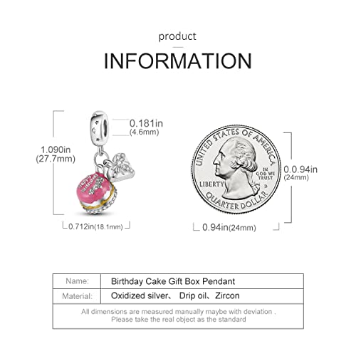 HONGRUI 925 Sterling Silver Charm for Bracelets Fashion Women Jewelry Gift - color: Red birthday cake