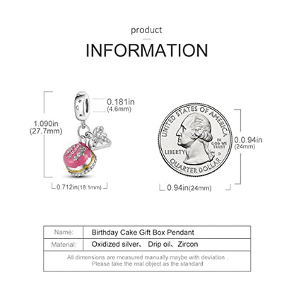 HONGRUI 925 Sterling Silver Charm for Bracelets Fashion Women Jewelry Gift - color: Red birthday cake