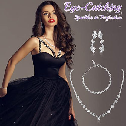 Mixweer 4 Pieces Clutch Purses Bag for Women Evening Rhinestone Jewelry Set Bling Necklace Earrings Bracelets Set for Wedding - style: Simple Style