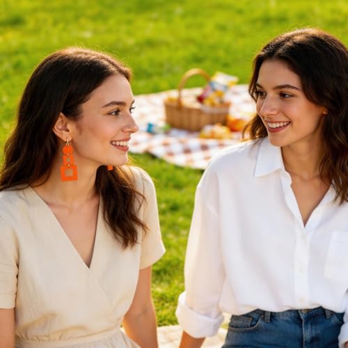 KINIVA Leather Dangle Earrings for Women Trendy, Lightweight Leaf Circle Lightning Earrings Drop, Jewelry Gifts for Women - color: 38 Orange