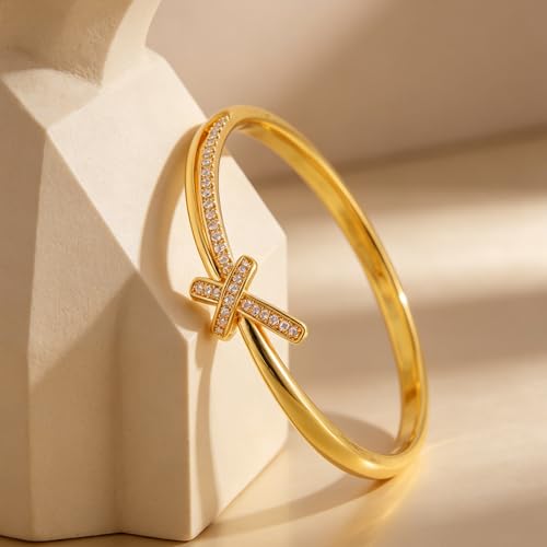 hotoo Gold Plated Bangle Bracelet for Women - style: Gilded Bowknot
