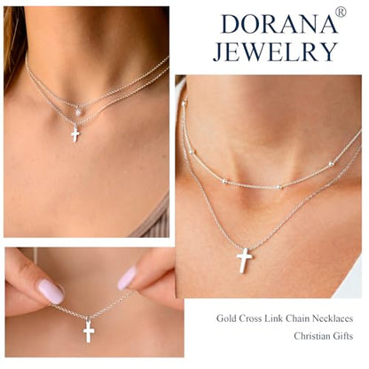 14K Gold Layered Cross Necklaces for Women,Tiny Small Sideways Cross Necklace Minimalist Christian Jewelry Gifts First Communion Confirmation Easter Stuff,2Pcs - color: Style B,Silver