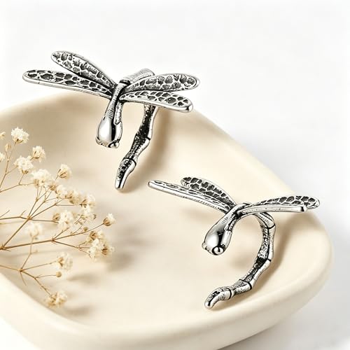 HZMAN Dragonfly Ear Cuff for Men Women, Stainless Steel Non-Piercing Ear Wrap, Vintage Gothic Insect Statement Earring, No Piercing Required, Fixed Non-Adjustable Design