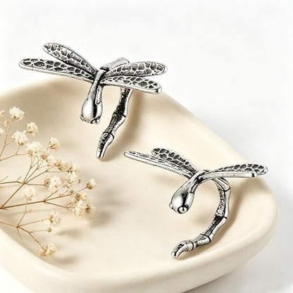 HZMAN Dragonfly Ear Cuff for Men Women, Stainless Steel Non-Piercing Ear Wrap, Vintage Gothic Insect Statement Earring, No Piercing Required, Fixed Non-Adjustable Design