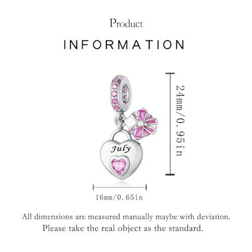925 Sterling Silver Birthstone Bracelet Charm - Unique Heart Shaped Design, Fits most Europe Pandora Bracelets and Necklaces, women's DIY holiday Gifts - style: G-July