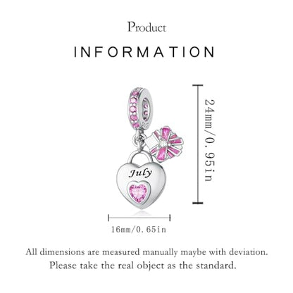 925 Sterling Silver Birthstone Bracelet Charm - Unique Heart Shaped Design, Fits most Europe Pandora Bracelets and Necklaces, women's DIY holiday Gifts - style: G-July