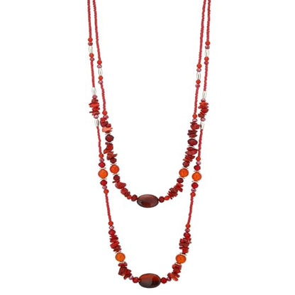 Noessla Boho Long Beaded Necklaces for Women Double Layer Chunky Irregular Stone Beads Strand Statement Jewelry Mothers Day Gifts - color: Red