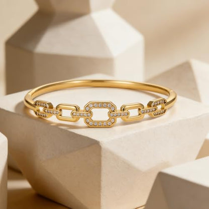 hotoo Gold Plated Bangle Bracelet for Women - style: Diamond-Set Cuban Chain Splicing
