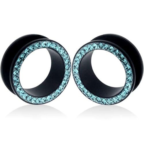 (1 Pair ONLY) Acrylic Flesh Tunnel With Cubic Zirconia Gemstone Gauge Earring Ear Piercing available size 8g (3mm) to 15/16" (24mm) - color: M06, size: 15/16 = 24mm