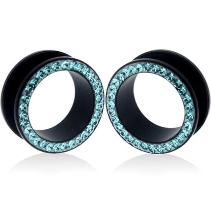 (1 Pair ONLY) Acrylic Flesh Tunnel With Cubic Zirconia Gemstone Gauge Earring Ear Piercing available size 8g (3mm) to 15/16" (24mm) - color: M06, size: 5/8 = 16mm