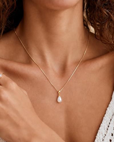 Pearl Necklace for Women- 14K Gold-plated/White Gold-plated Dainty Pearl Necklace for Women - color: Gold CZ pearl 370