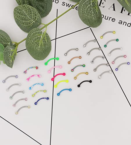 20-48Pcs 16G Eyebrow Piercing Rook Curved Barbell Kit Eyebrow Tragus Lip Rings for Women Men 8-10mm - color: D: 30pcs 10mm bar length