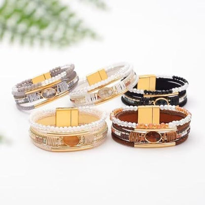 Bangle Styles Crystals Bead for Women Multiple Layer Stackable Jewelry Gift - color: F