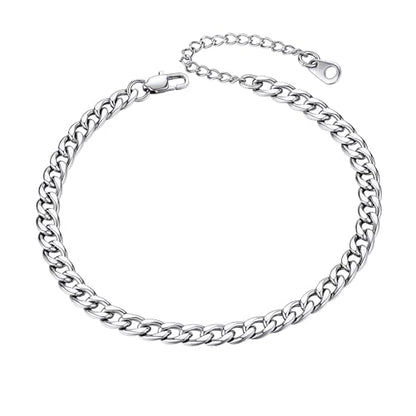 ChainsHouse Ankle Bracelets for Women, Stainless Steel Beaded Chain Ankle Bracelet, Womens Heart Anklets for Summer Beach Jewelry Gifts - color: B: cuban-5mm-stainless