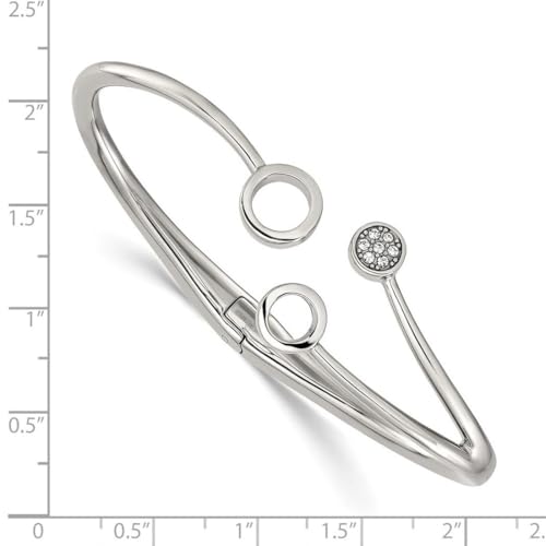 JewelryWeb 3.8mm Stainless Steel Polished With Crystals Hinged Cuff Stackable Bangle Bracelet Cuff Bracelet for Women