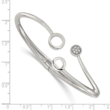 JewelryWeb 3.8mm Stainless Steel Polished With Crystals Hinged Cuff Stackable Bangle Bracelet Cuff Bracelet for Women