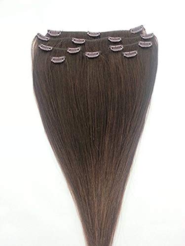 20" Clip in Hair Extensions Real Human Hair 90g Clip on for Full Head 7 pieces, 14 clips, Silky Straight Weft Remy Hair Color #3 Medium Dark Brown