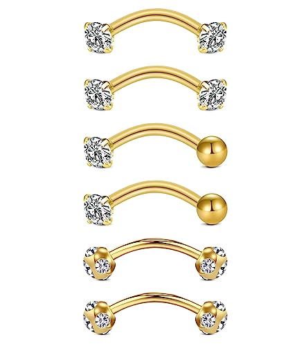 Rook Piercing Jewelry Rook Earrings for Women Eyebrow Rings Surgical Steel Vertical Labret Jewelry 16g 14g Curved Barbell Snug Daith Surface Tragus Piercing Jewelry Silver Gold - color: A2-3 pairs -gold
