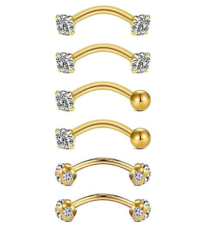 Rook Piercing Jewelry Rook Earrings for Women Eyebrow Rings Surgical Steel Vertical Labret Jewelry 16g 14g Curved Barbell Snug Daith Surface Tragus Piercing Jewelry Silver Gold - color: A2-3 pairs -gold