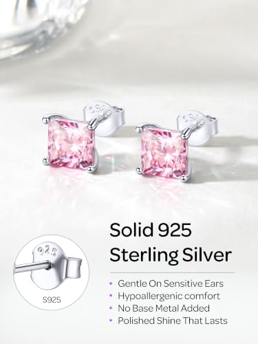 ChicSilver 925 Sterling Silver Earrings Sparkling Heart/Round/Princess Cut Birthstone Earrings for Women Birthday Jewelry with Gift Box - style: A.October(Tourmaline)-Princess Cut