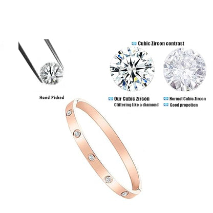 Stainless Steel for Ladies Men Bracelet Bangle Yellow 18k Gold Plated Diamonique CZ stone crystal - color: rose