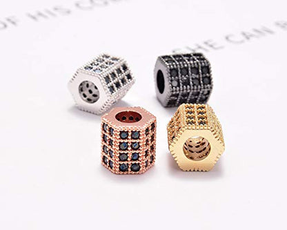 AD Beads Zircon Pave Rhinestones Hexagon Big Hole Bracelet Connector Spacer Beads 10pcs Mixed Color Hexagon 7x8mm - color: 10pcs Mixed Color Hexagon (7x8mm)