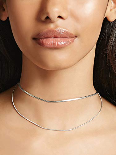 2mm Snake Chain Choker Necklace for Women 925 Sterling Silver 14K Lightweight Crafted Herringbone Magic Thin Flat Chain Claw Clasp Dainty Necklace 18 inch