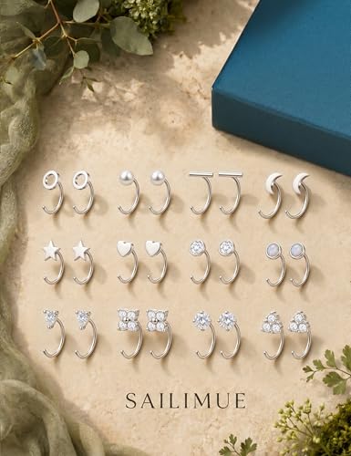 SAILIMUE 12Pair Hypoallergenic Huggie Half Hoop Earrings Backless for Women | Small Backless Earring Surgical Stainless Steel Open Arc Hoop Earrings Silver Plated with Stay Close Earrings - color: Silver:8mm