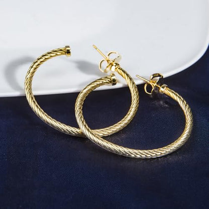 Inspired Designer Twisted Hoop Earrings for Women Fashion Jewelry Cable Wire Half Hoop Earrings for Women Gift - color: Large Hoop - Golden Tone