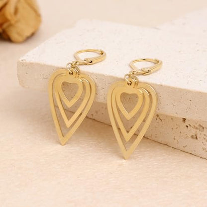 Jean Beau Drop Hoop Earrings for Women, Fasion Jewelry Gift - color: Gold Hearts