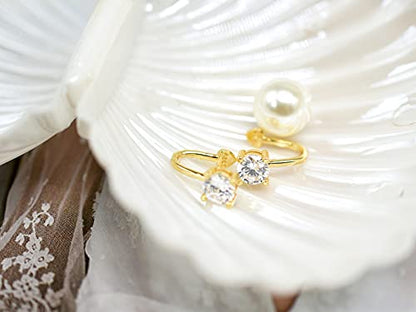 Cubic Zirconia Ear Cuffs - Sterling Silver Hypoallergenic Non-Piercing Cartilage Earrings CZ Clip on Earrings Round Crystal Stud Earrings for Women Girls 6mm - color: Gold