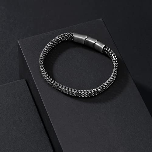 Mens Bracelet-Stainless Steel Magnetic Clasp Franco Chain Bracelets for Men - color: A-black