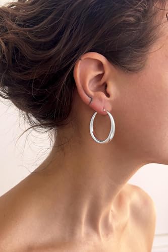 Robaice 925 Sterling Silver Hollow Hoop Earrings for Women, 30/40/50/60mm | Lightweight hollow circle hoops with a clean polished profile, hypoallergenic for everyday wear - size: 40mm Silver Hoop
