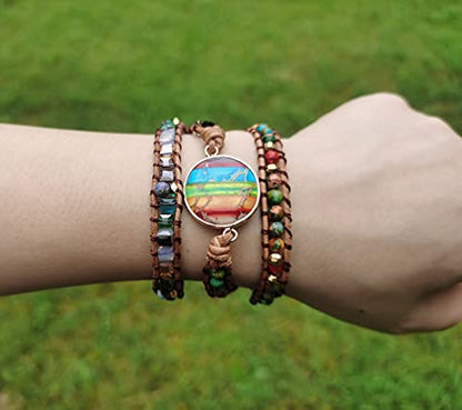 Women Wrap Bracelet Boho Natural Jasper Crystal Stone Beads Strand Bracelets - color: Style 02-Colored Agate