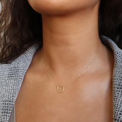 Airmb Gold Layered Necklaces for Women 14k Gold Plated Dainty Stackable Choker Necklaces for Women Trendy Layering Chain Cute Pendant Necklace Set Gold Jewelry for Women - color: Gold Circle