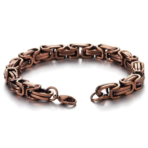 COOLSTEELANDBEYOND Mens Women New Stainless Steel Braided Link Bracelet Polished - color: L-Color: Brown Copper