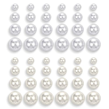 24 Pairs Pearl Studs Earrings for Women, Faux Simulated Pearl Earrings 4 Mixed Sizes Round Ball Pearls Stud Earring Set - color: White, Beige
