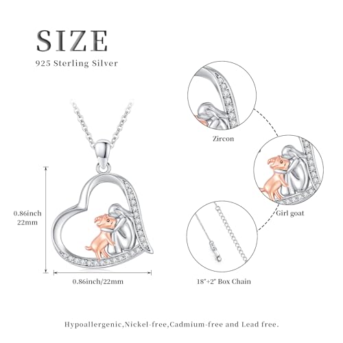 Heart Animal Necklace 925 Sterling Silver Cute Animal Pendant Jewelry Birthday Gifts for Women Girlfriend Mom Animal Lovers - style: Goat