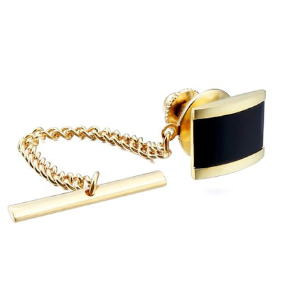HAWSON Black Stone Tie Tack for Men Tie Pin with Chain for Wedding Birthday Anniversary Party - color: gold tone 3