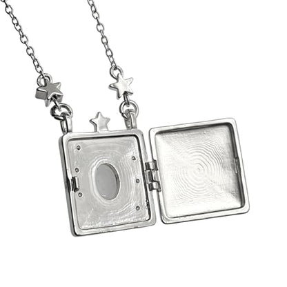 Personalized Color Print Photo Locket Custom Text Engraved Pendant Gold Tone Opal Star Moon Charm Necklace Gift - style: Various Custom Options