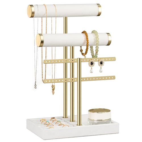 Jewelry Organizer Stand for Necklaces, Bracelets, Earrings, Rings, White | 3 Tier Velvet Bracelet Holder Display | Jewelry Organizers and Storage | Jewelry Tree | Jewelry Towers - color: White, size: Standard