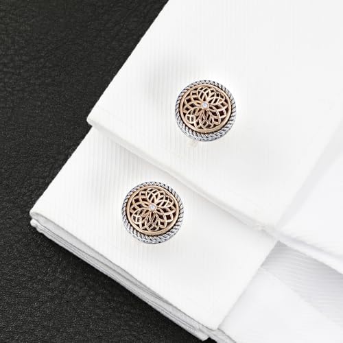 Cuff Links Mens, Cufflinks for Men, Men's Cuff Links for Wedding, Business, Father's Day, Gift for Men, 18K Gold Plated with Luxury Wooden Gift Box - style: Gold with Diamond